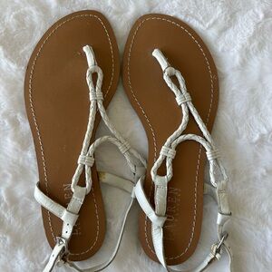 Lauren Ralph Lauren White Braided Leather Thong Sandals